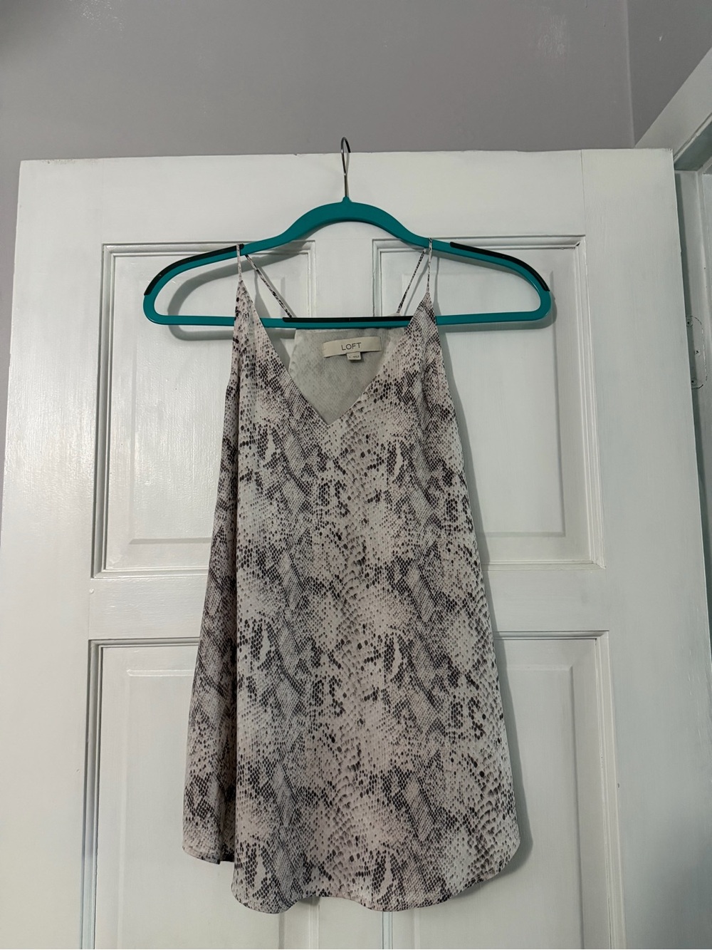 LOFT Snake Print Spaghetti Strap Tank Top in Gray and Cream